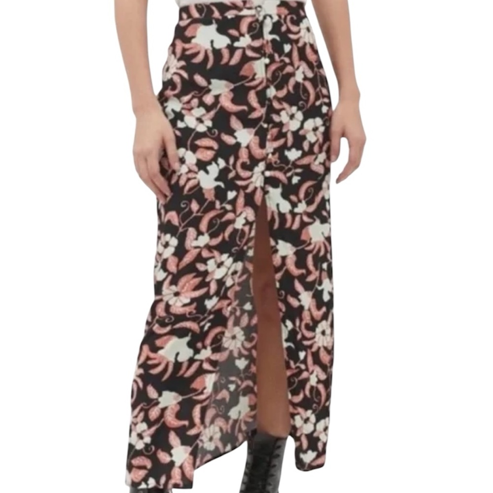 Urban Outfitters Black and Pink Floral Button‎ Skirt